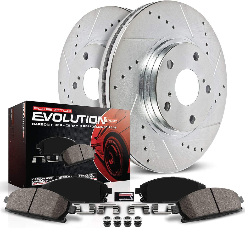 Front Carbon Fiber Brake Pads with Drilled & Slotted Brake Rotors Kit P3218