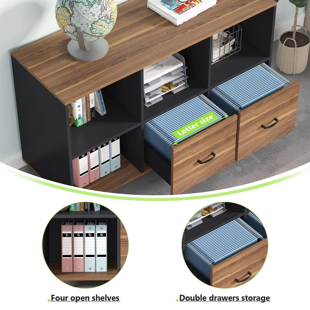 Brown 2 Drawer Letter Size Mobile File Cabinet U8891