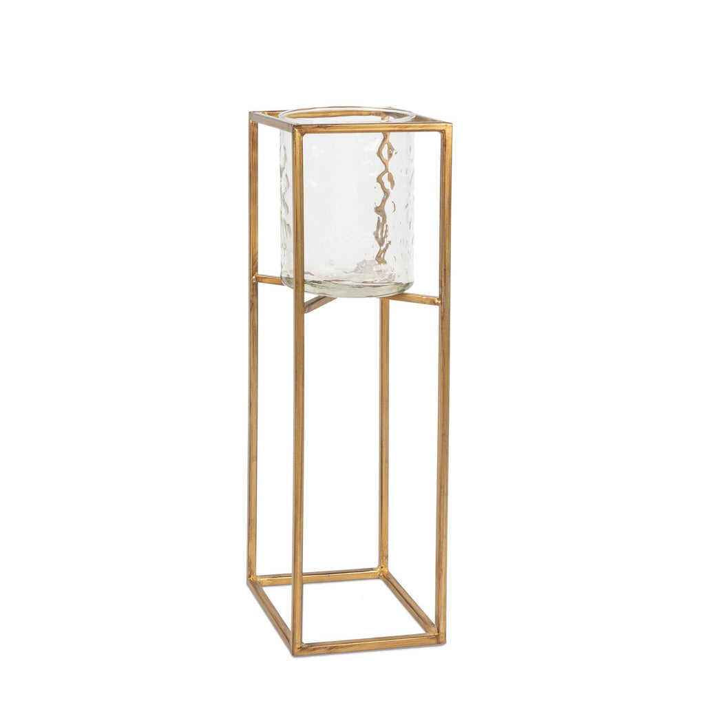 Textured Glass and Gold Metal Candle Holder Set of 3 J368163