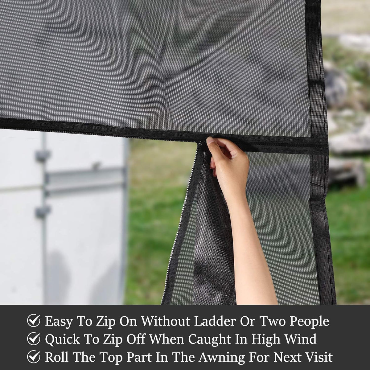 Black Mesh RV Awning Shade Screen with Zipper 10' x 9' W460