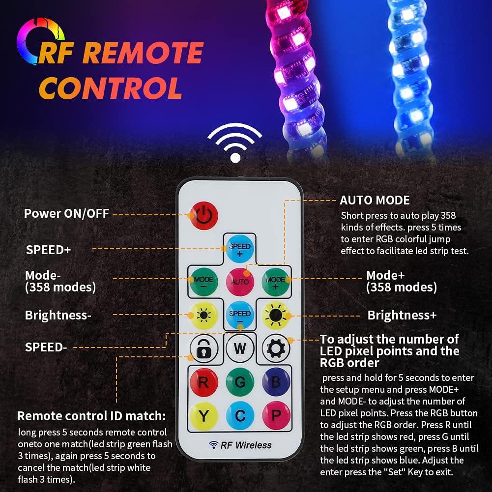 4FT RGB LED Whip Lights Pack of 2 W85354
