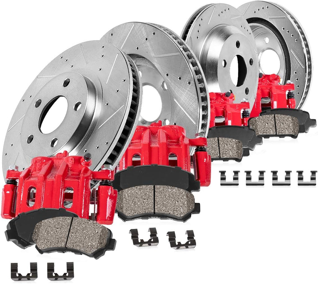 Performance Powder Coated Red Calipers Rotors Ceramic Pads K241542