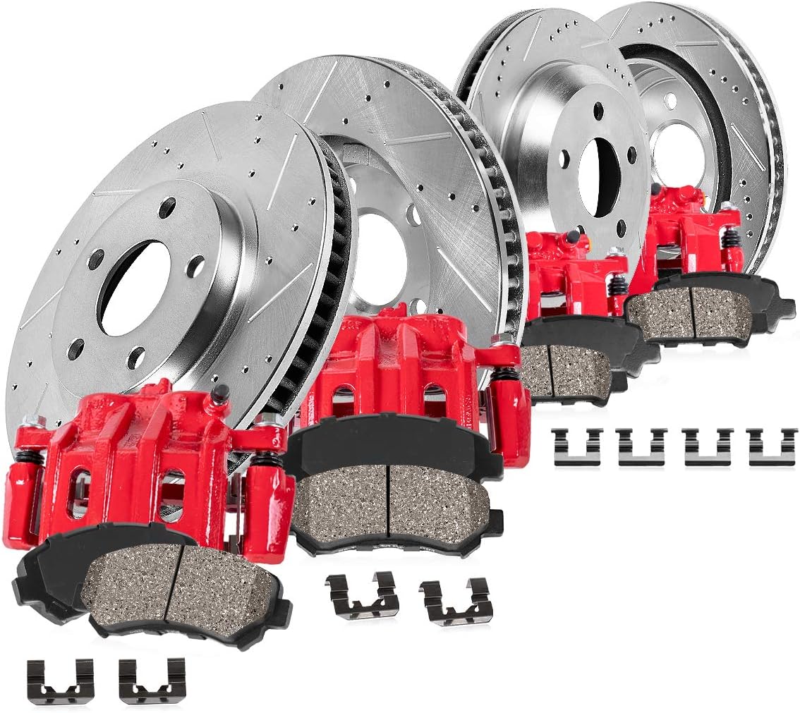 Performance Powder Coated Red Calipers Rotors Ceramic Pads K241542