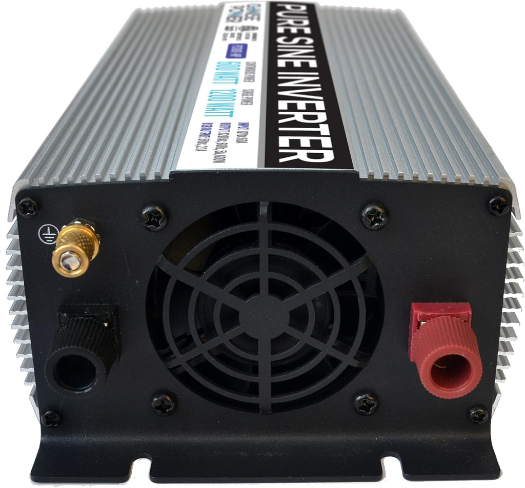 600W Pure Sine Wave Inverter 12V DC to 120V AC with 2 AC Outlets O33952