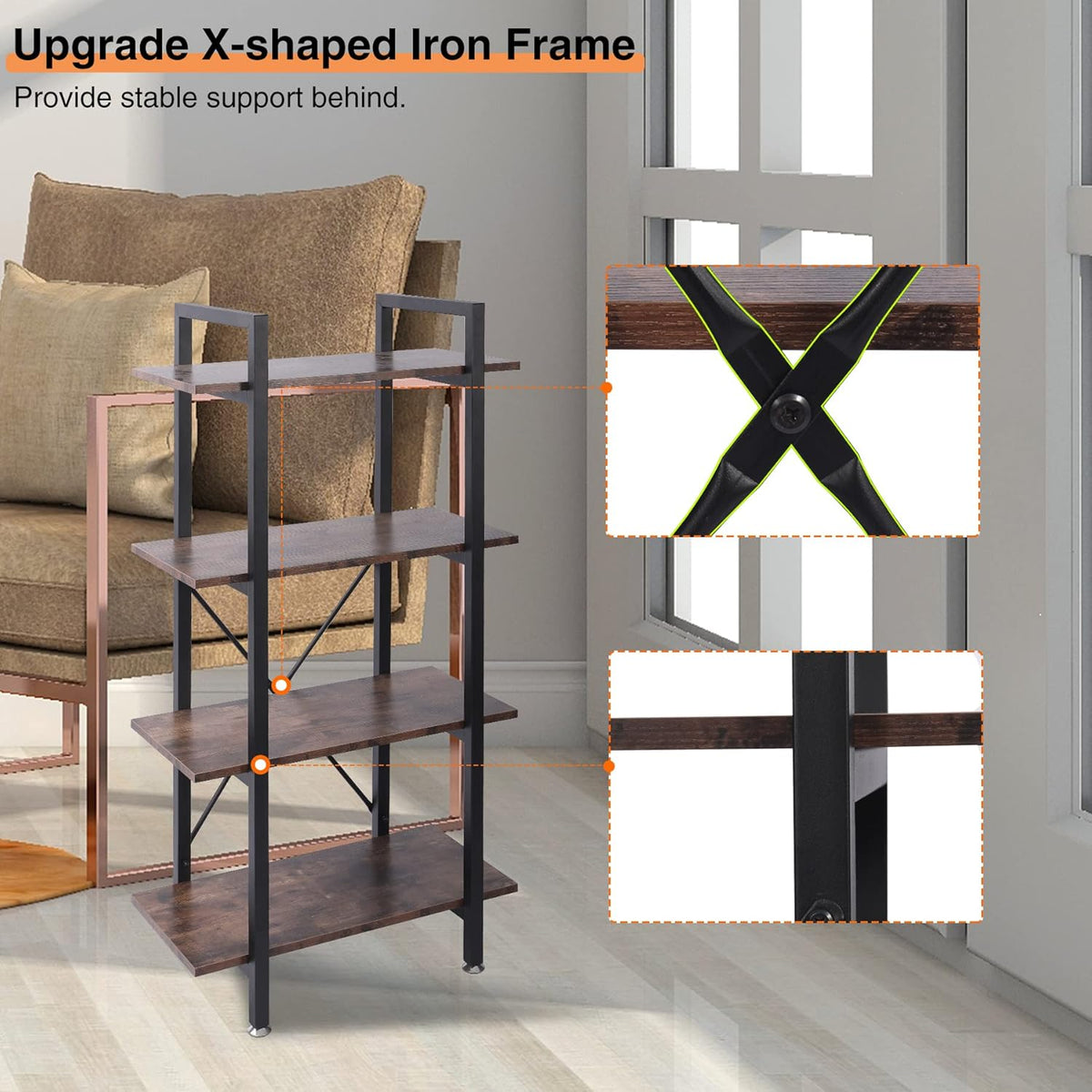 4-Shelf Wood and Metal Bookshelf G2684