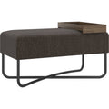 Dark Brown Fabric Bench with Black Base and Dark Oak Tray O7448