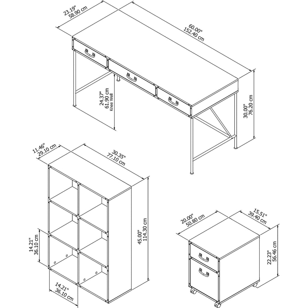 Golden Pine Writing Desk with Organizer and Cabinet V26675