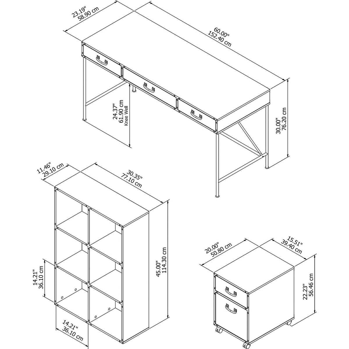 Golden Pine Writing Desk with Organizer and Cabinet V26675