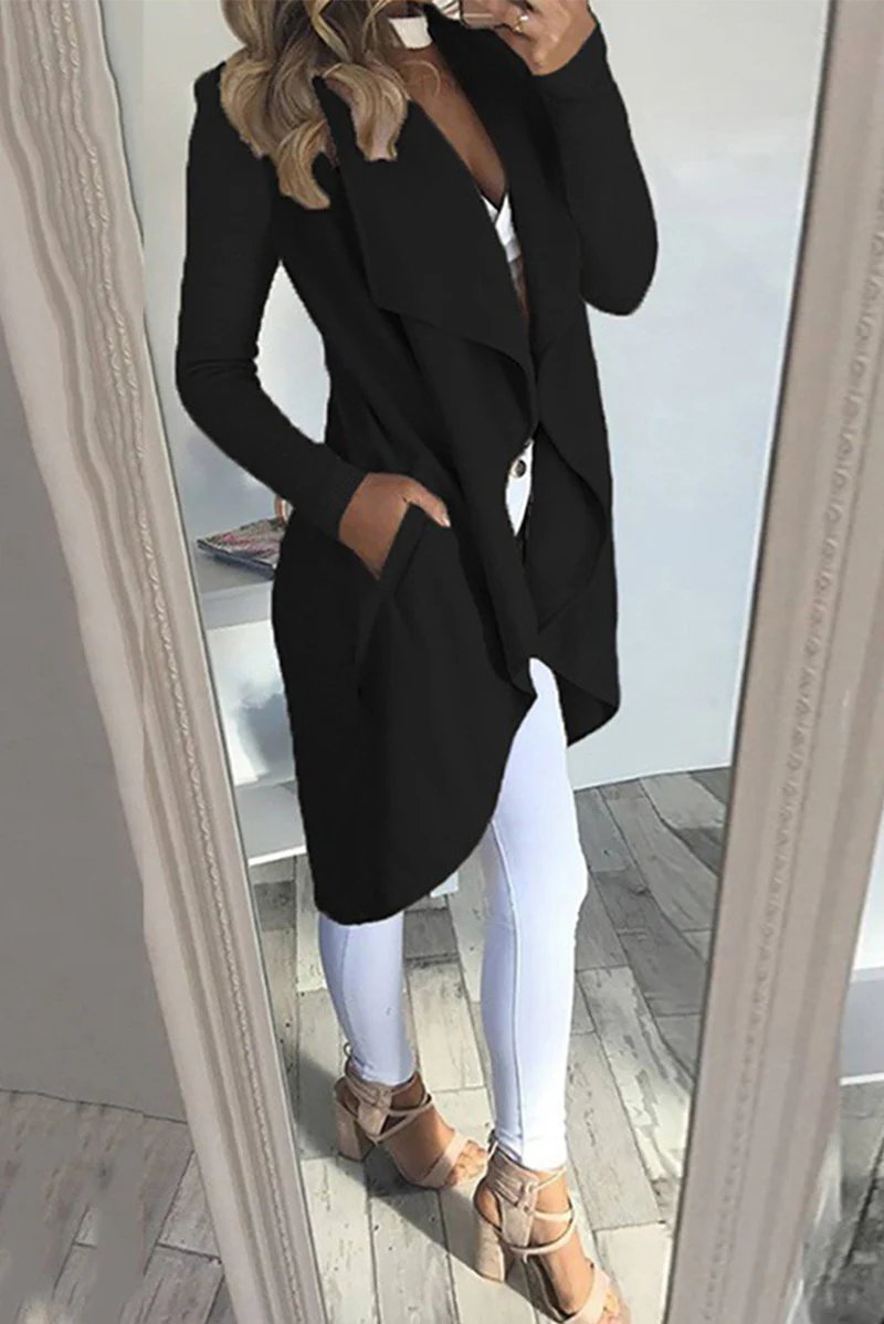 Casual Solid Patchwork Turndown Collar Outerwear V947