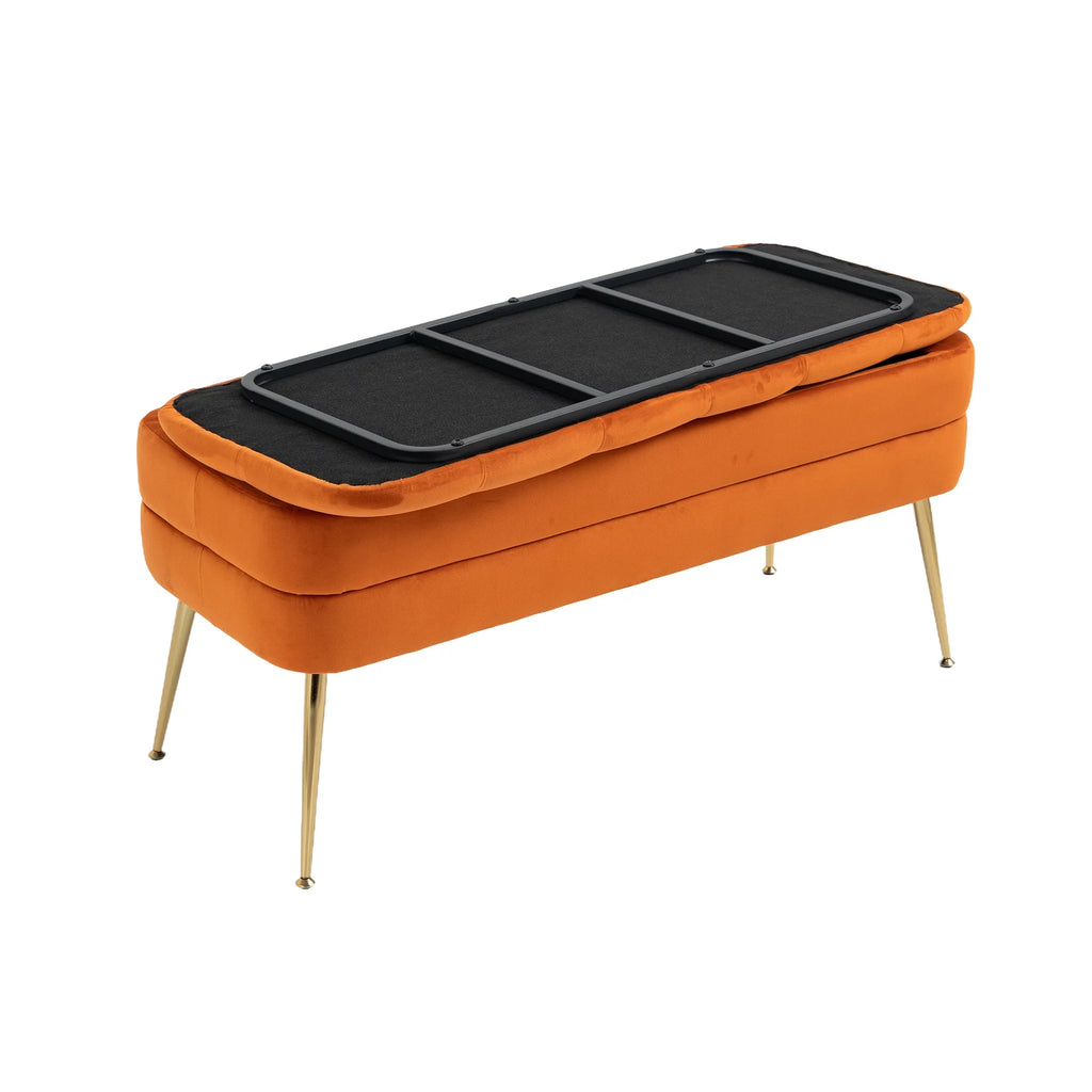 Velvet Storage Ottoman Bench with Safety Hinge B4625