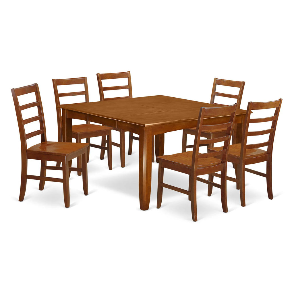 Black 7 Piece Square Dining Table Set with 6 Wood Chairs D7737