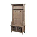 Wooden Frame Hall Tree with 4 Hooks and 2 Open Compartments M767455
