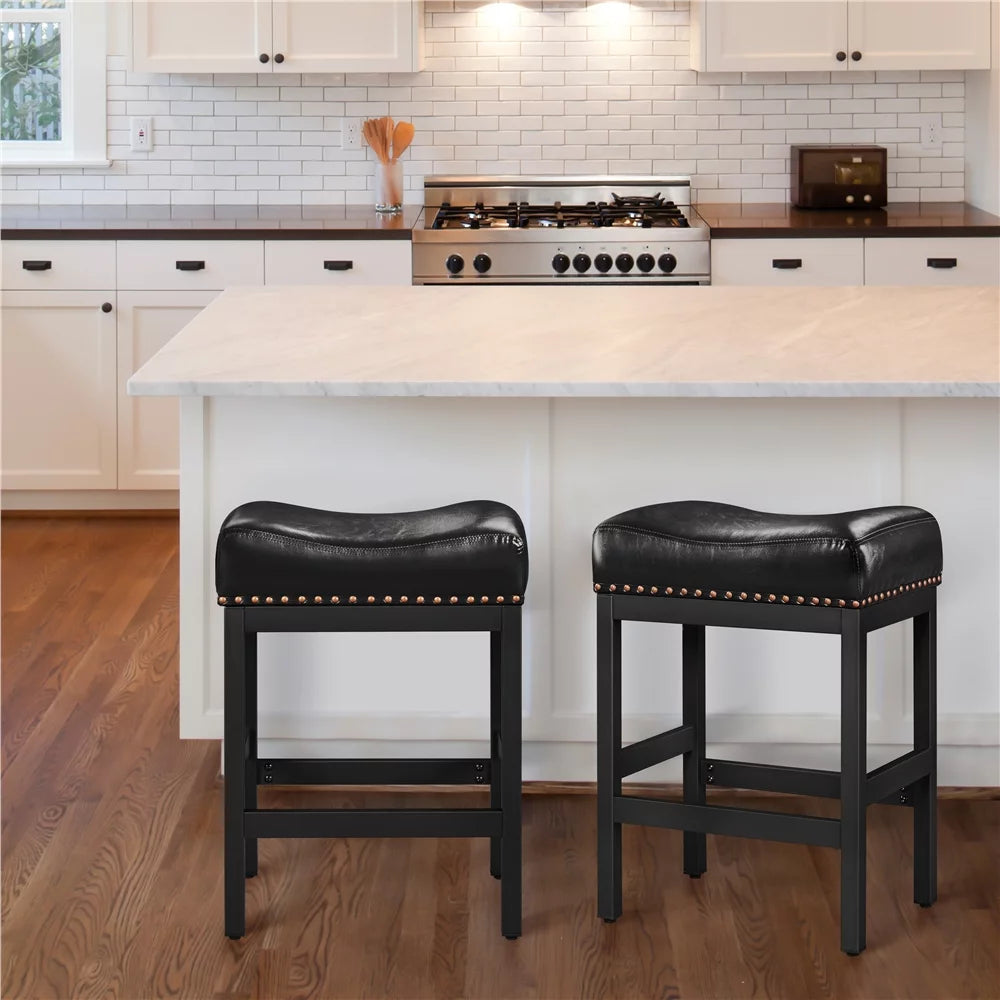 Set of 2 Black Faux Leather Bar Stools Y2674