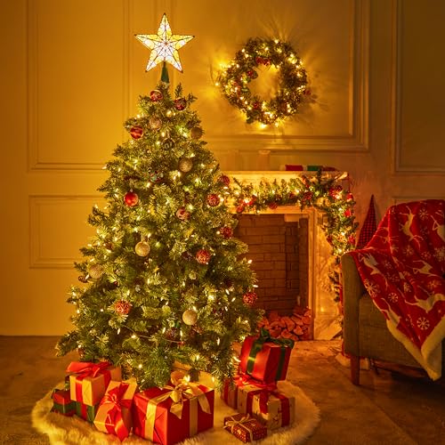 9 inch Silver PVC Star Christmas Tree Topper with 10 Warm White Light Z95496