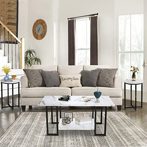 Faux Marble Coffee Table Set of 3 with Metal Frame T530