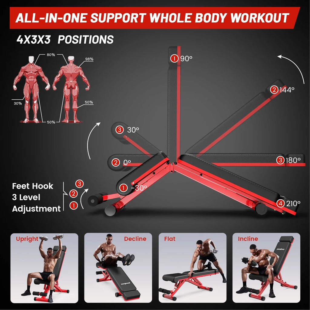 Adjustable Weight Bench with Extended Backrest 660 lbs Capacity V604897
