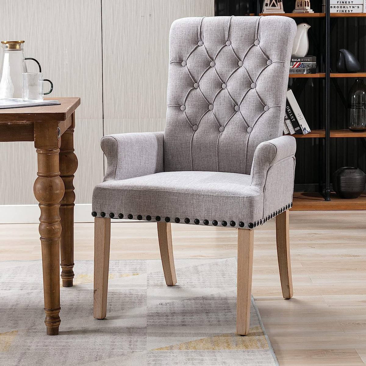 Gray Linen Fabric Upholstered Dining Chairs Set of 4 I889446