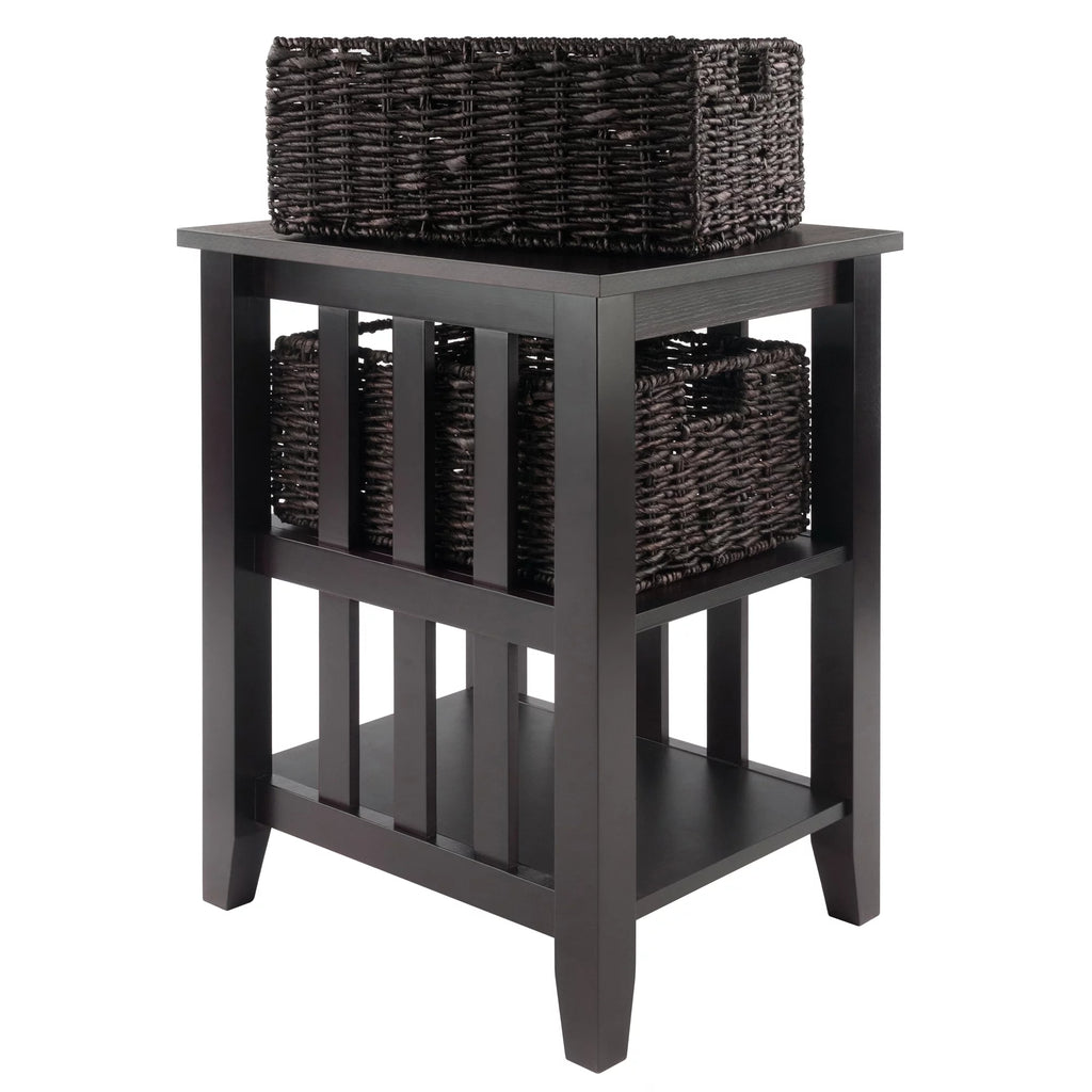 Dark Brown Espresso Side Table with Two Foldable Baskets B619780