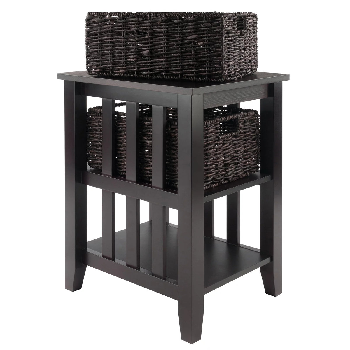 Dark Brown Espresso Side Table with Two Foldable Baskets B619780