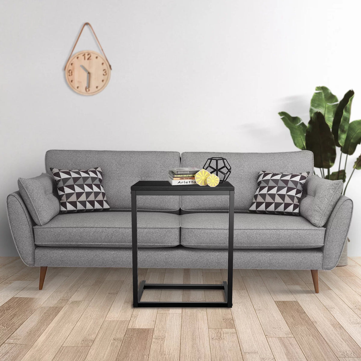 C Shaped Sofa Side End Table with Hardwood Surface, Black D291