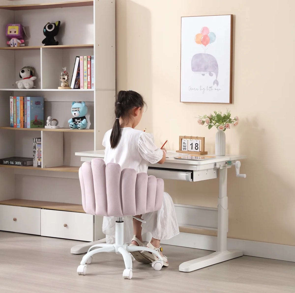 Purple Velvet Adjustable Kids Swivel Chair H932775
