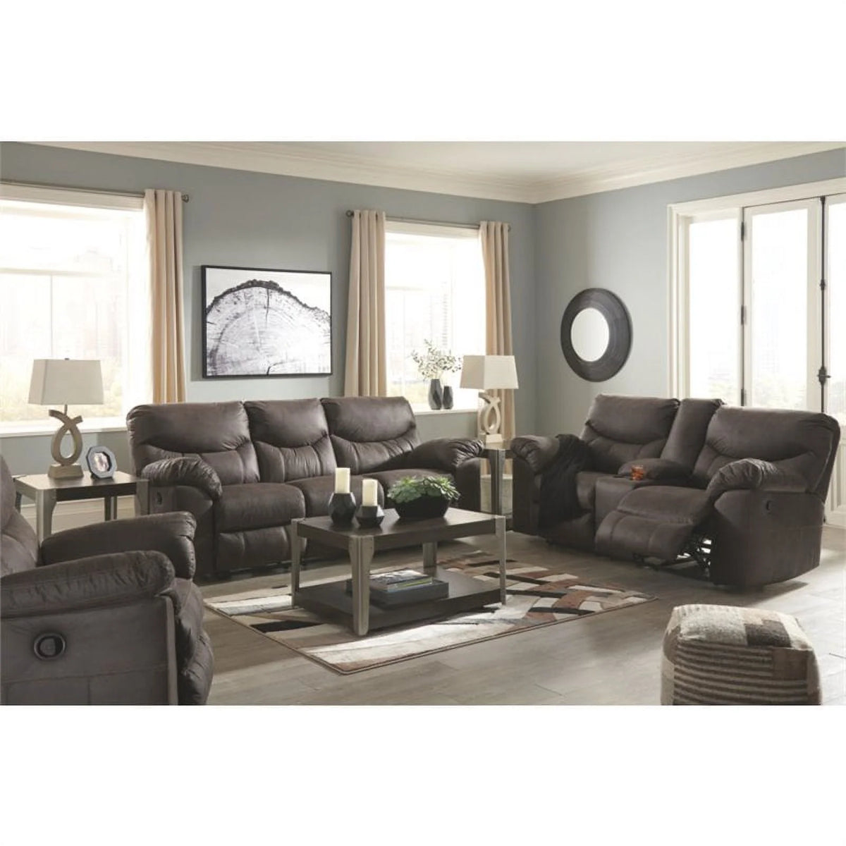 Fabric Reclining Sofa in Teak Brown Q14924