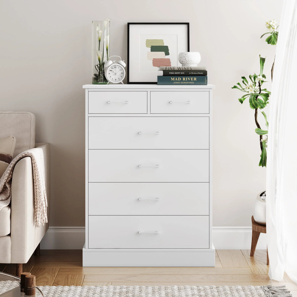 White 6 Drawer Wood Dresser O29591
