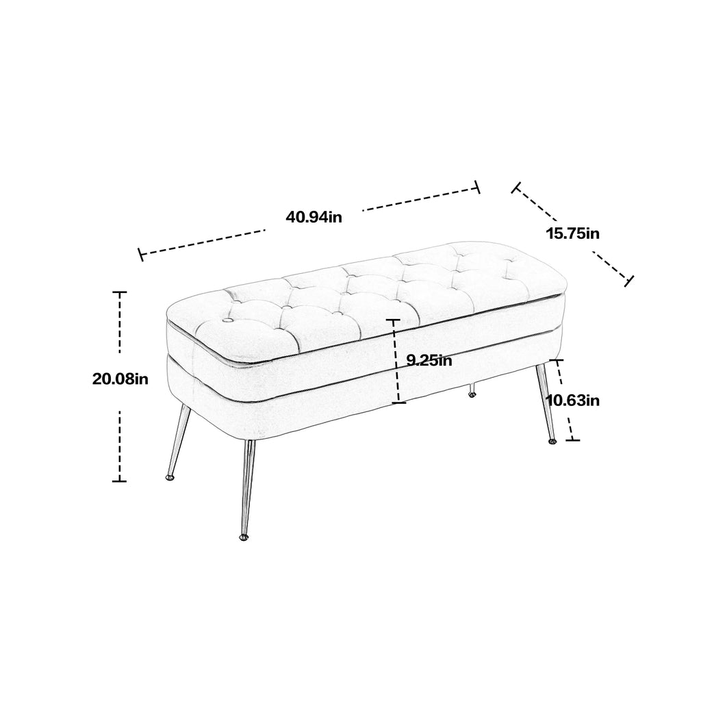 Velvet Storage Ottoman Bench with Safety Hinge B4625