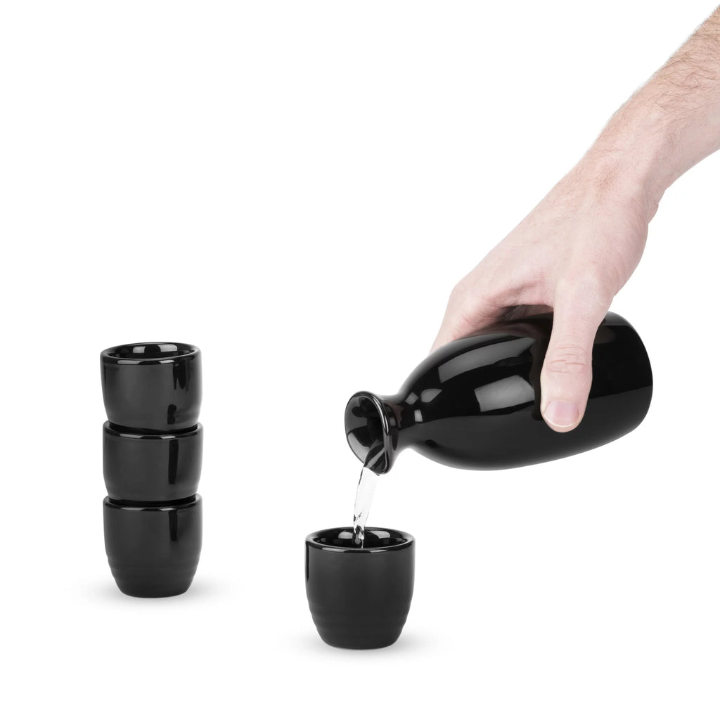 Black Stoneware Sake Set J855