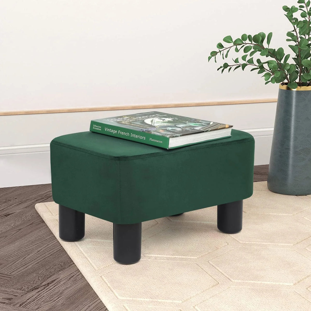Small Green Fabric Ottoman Footstool V365