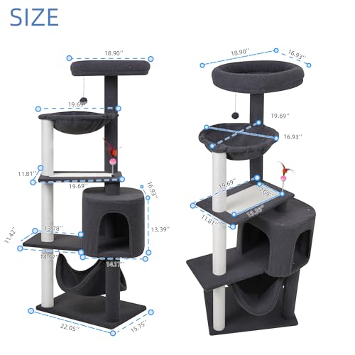 Grey Cat Tree with Cat Condo and Hammock Z710269