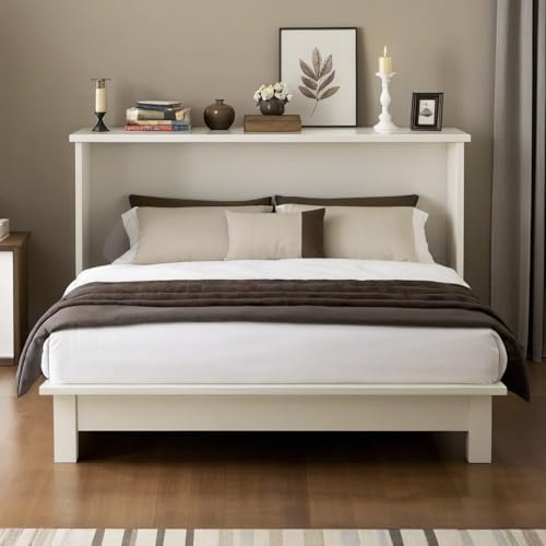 Queen Size White Wood Murphy Bed with Storage Drawer J783334