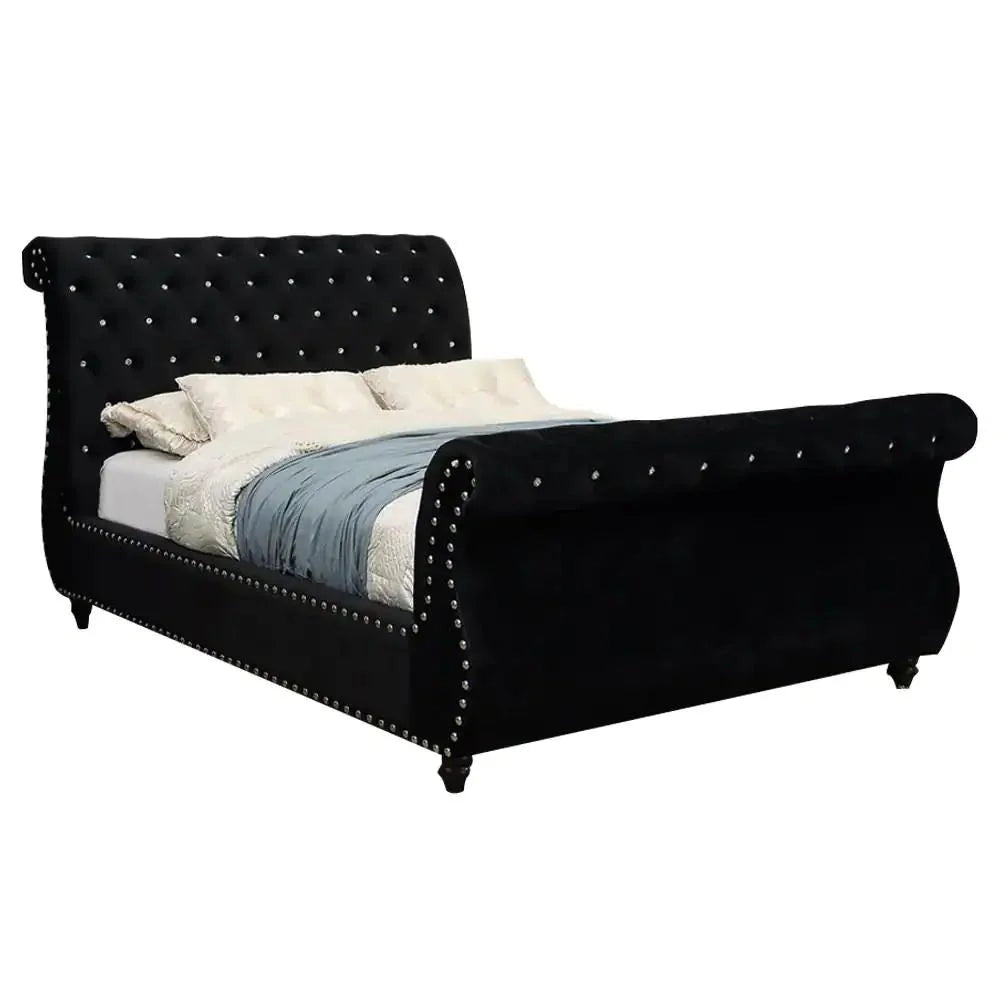 Black Solid Wood Queen Bedroom Set 6pcs Q941