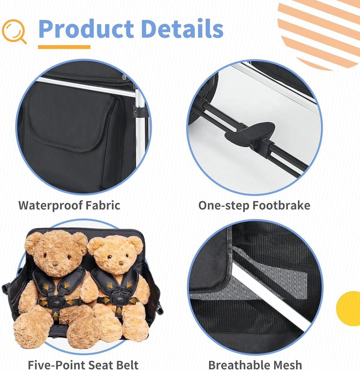 4 Kids Foldable Stroller Wagon with Canopy T2186
