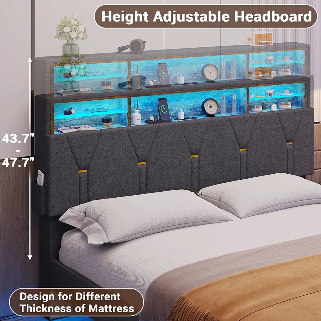 Queen Size Dark Grey Upholstered Platform Bed Frame B6497