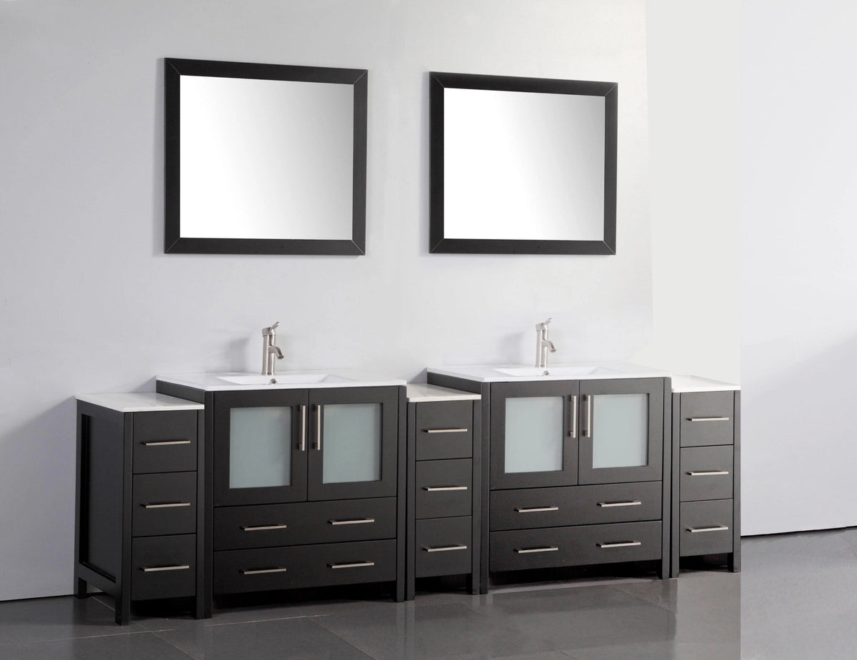 96 in. Double Sink Vanity Cabinet with Ceramic Sink & Mirror Espresso I3528