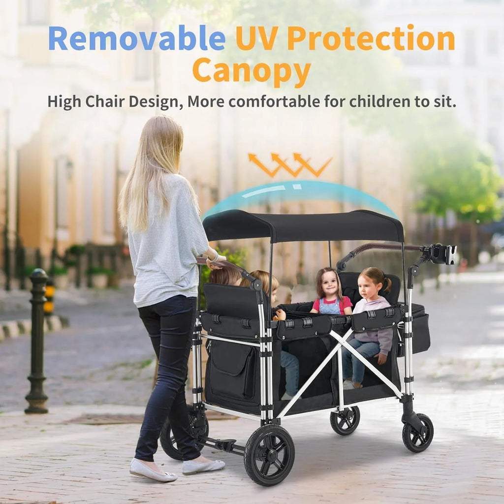 4 Kids Foldable Stroller Wagon with Canopy T2186