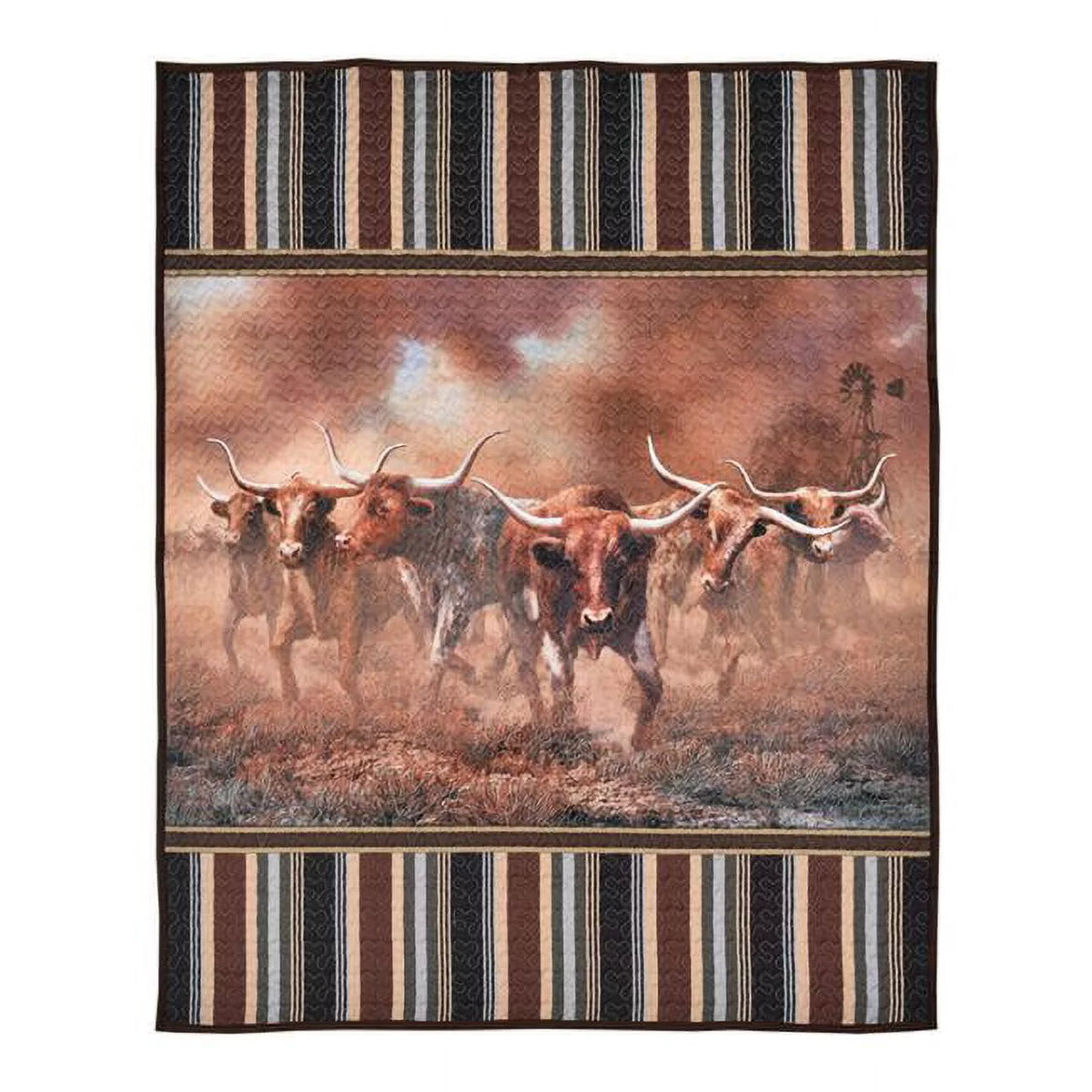White Brown Gray Longhorn Decorative Throw Quilt Blanket V305