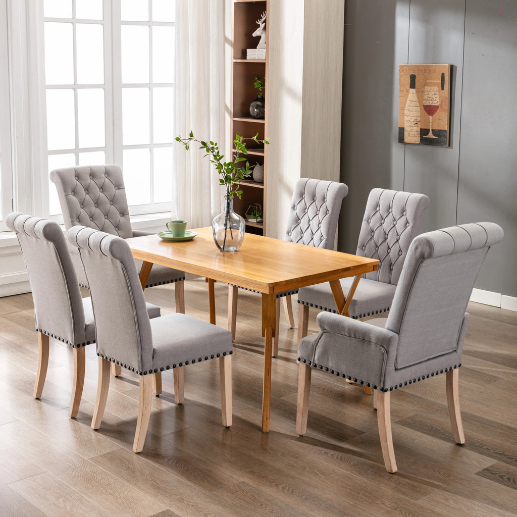 Gray Linen Fabric Upholstered Dining Chairs Set of 4 I889446