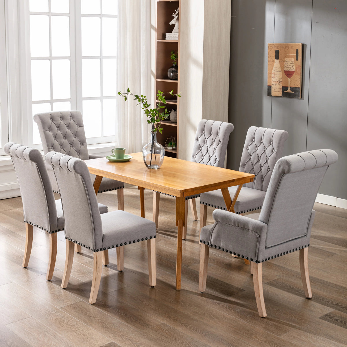 Gray Linen Fabric Upholstered Dining Chairs Set of 4 I889446
