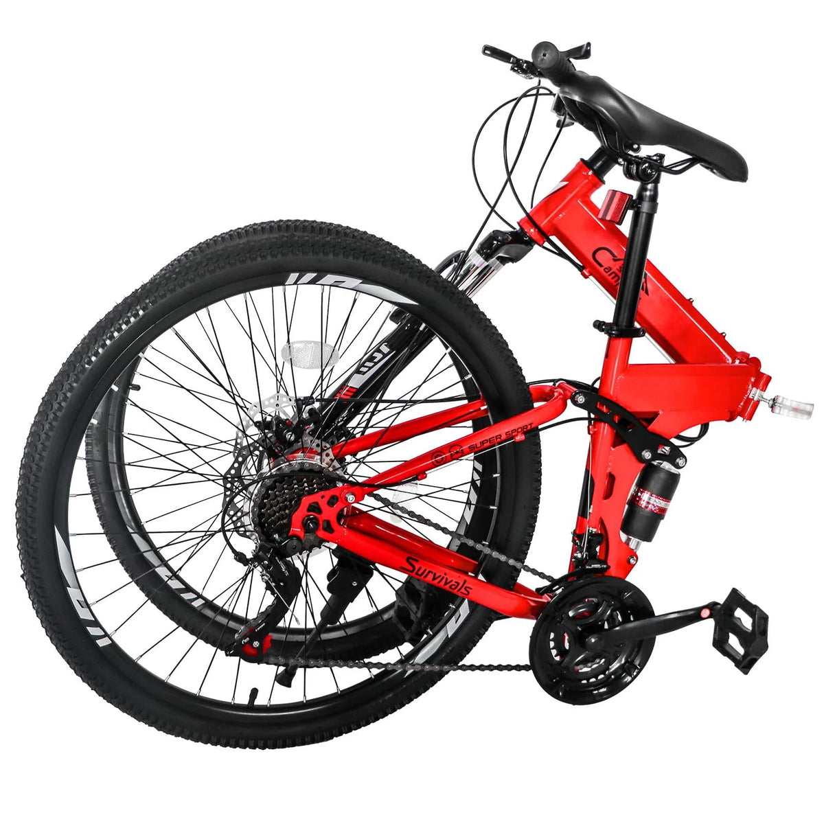 Folding Mountain Bike 21-Speed Red Z98487