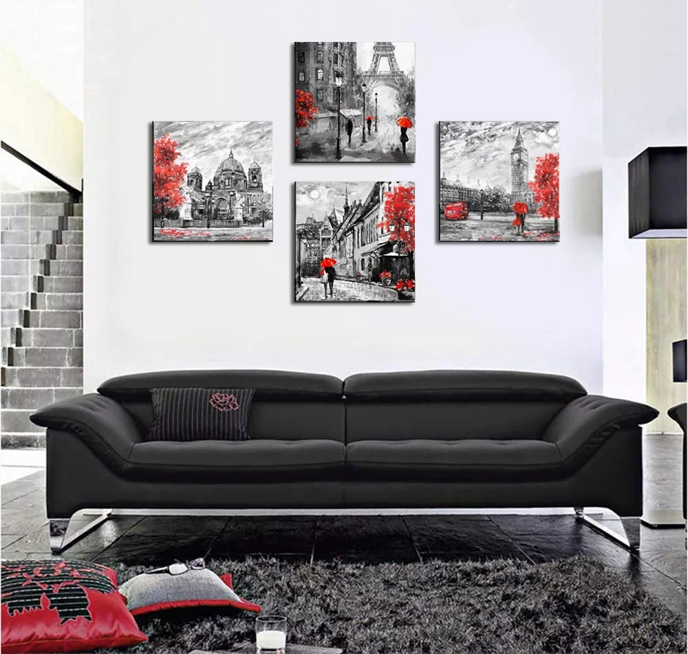 Black White Red Canvas Wall Art V669750