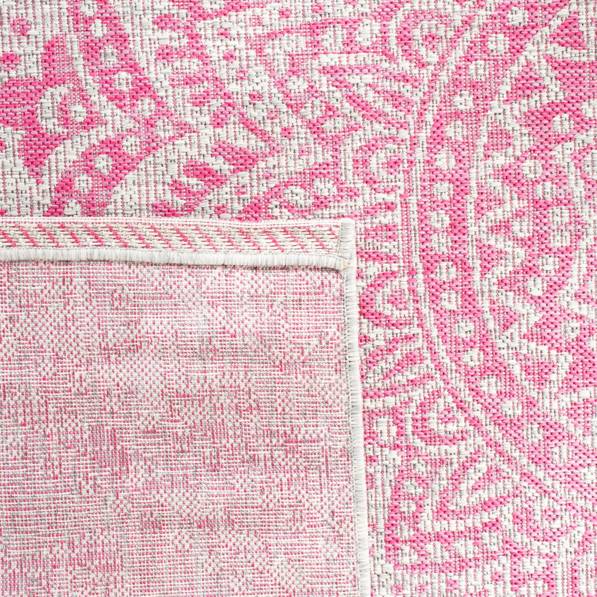 Light Grey Fuchsia Medallion Indoor/Outdoor Area Rug D3829