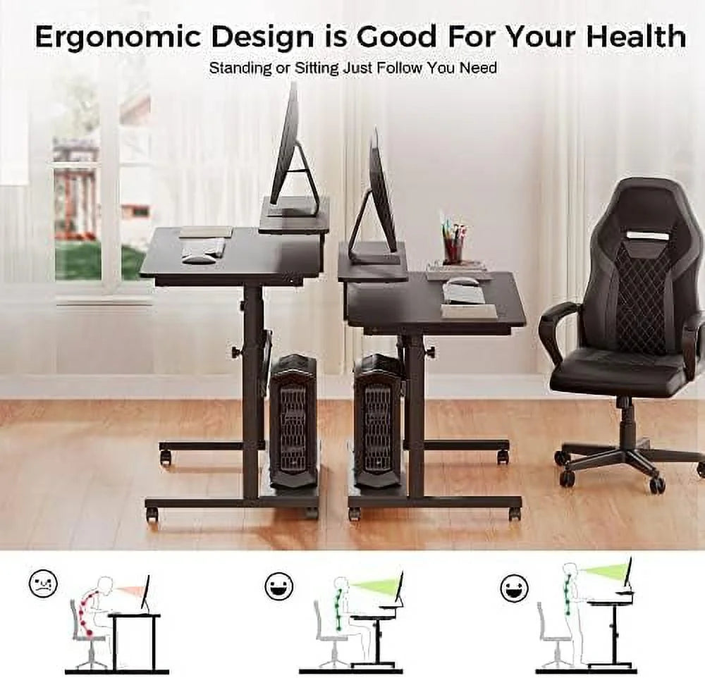 Height Adjustable Standing Desk with Monitor Shelf Black S723825