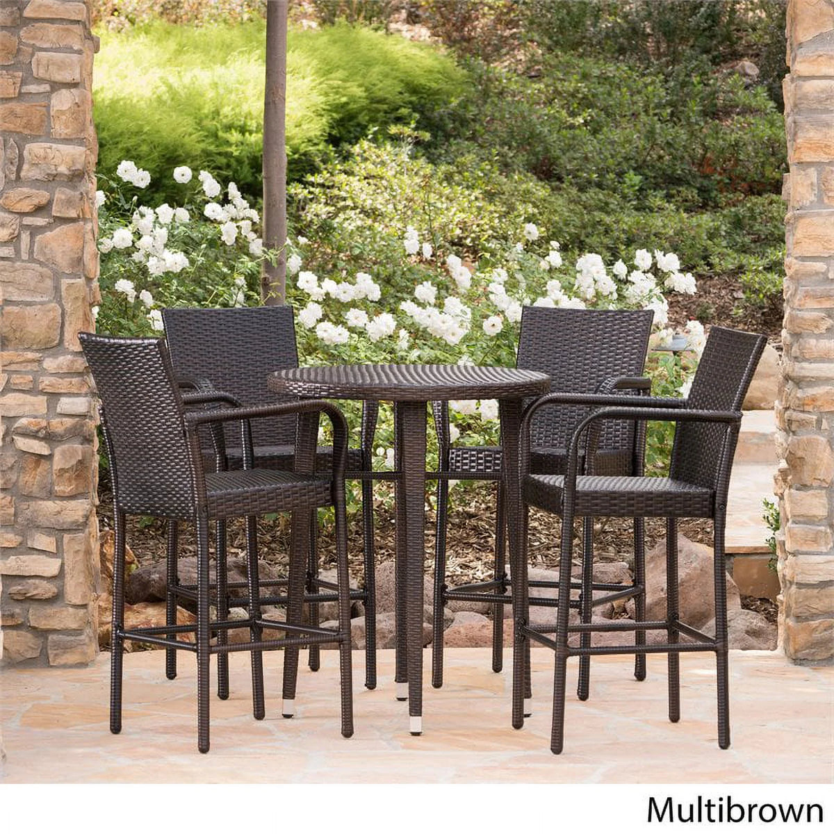 5 Pc Multi Brown Wicker Round Bar Table Set K149322