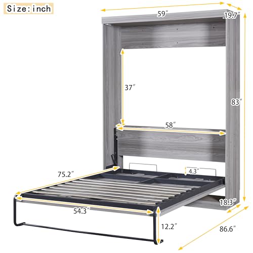 Full Size Grey Murphy Bed with Side Cabinet Storage T197183