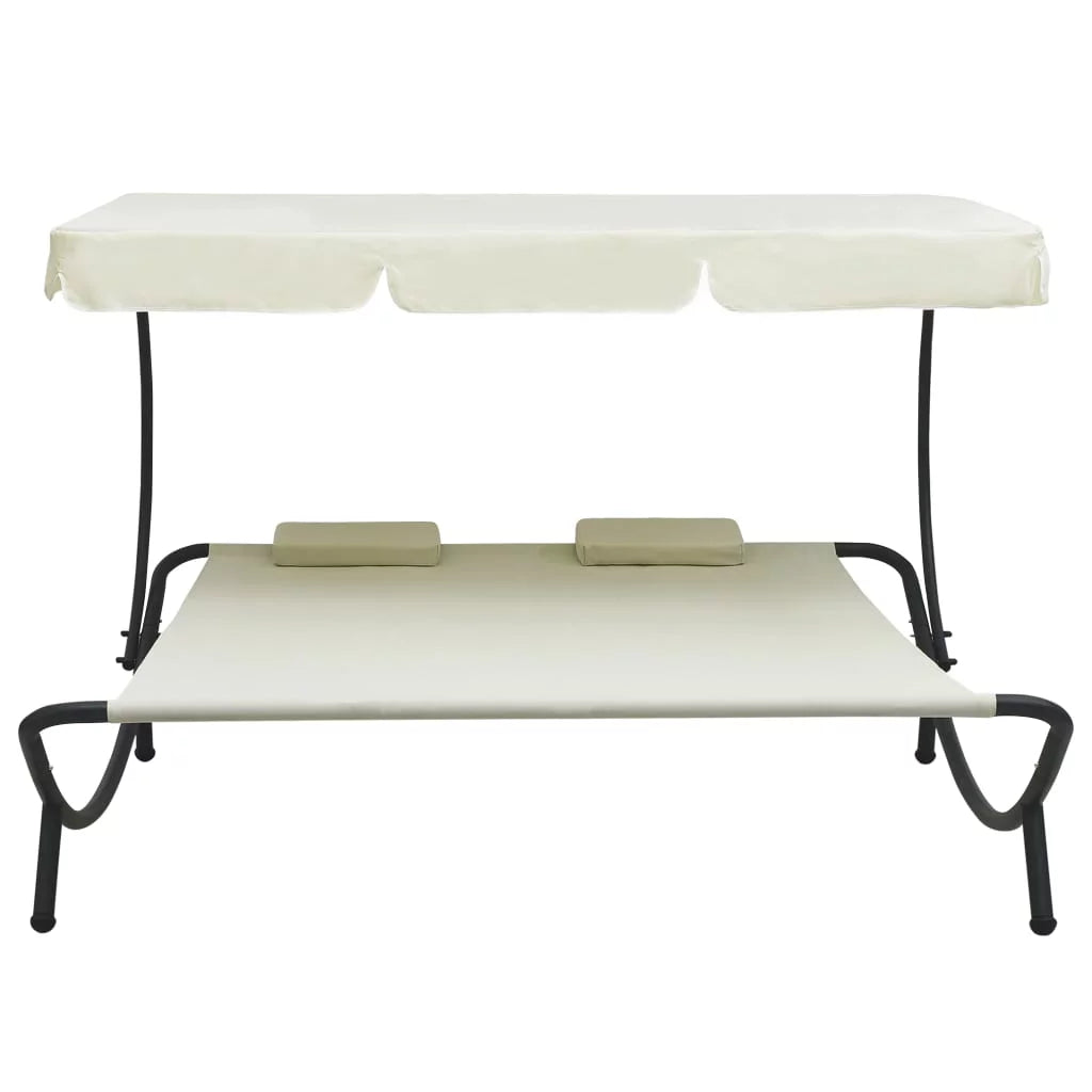 Outdoor Bed with Canopy and Pillows Cream White L349384