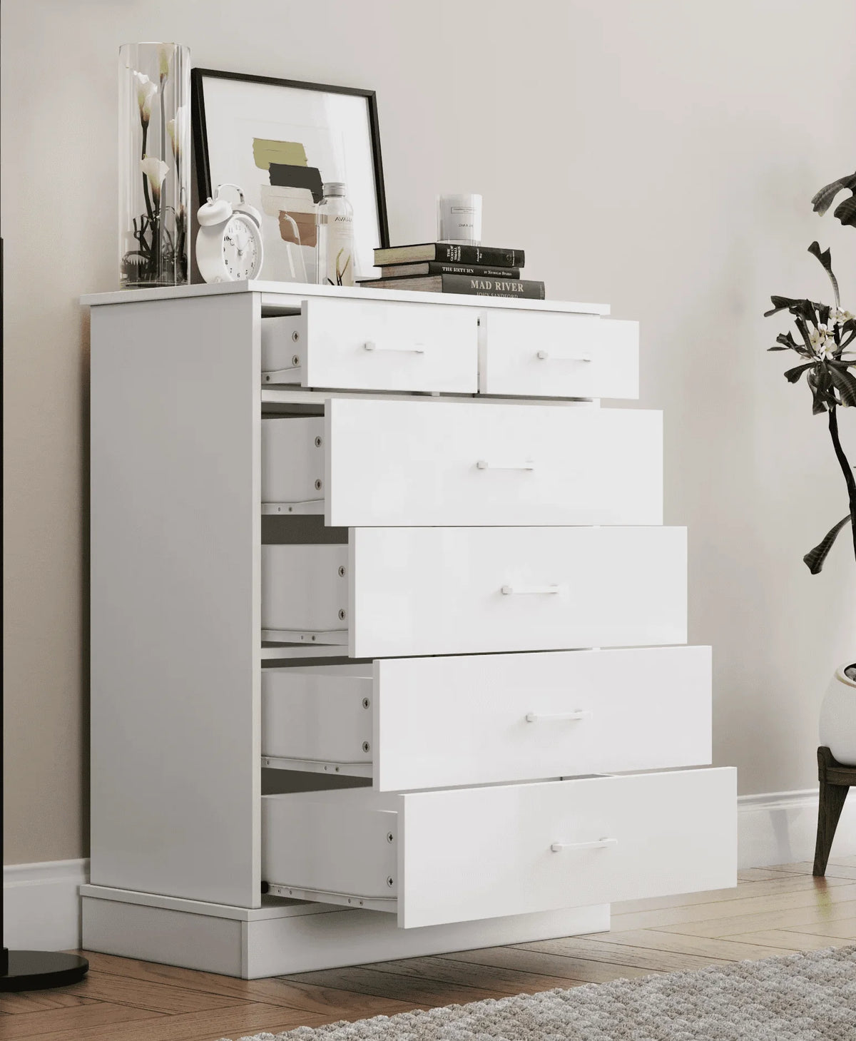 White 6 Drawer Wood Dresser O29591