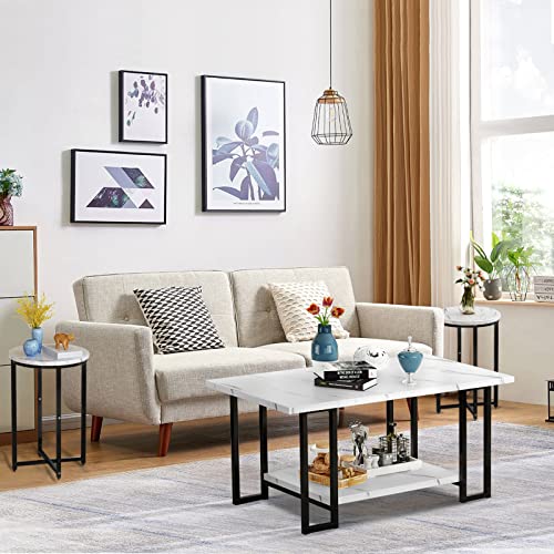 Faux Marble Coffee Table Set of 3 with Metal Frame T530