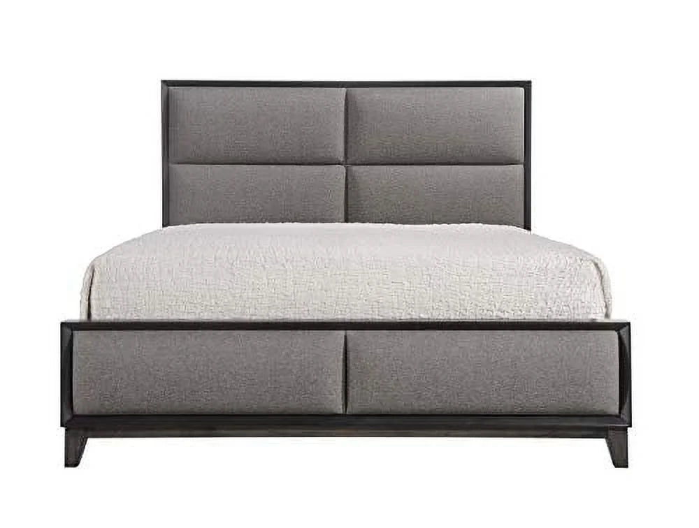 King Size Gray Bedroom Set with Bed Dresser Mirror Chest and 2 Nightstands O510